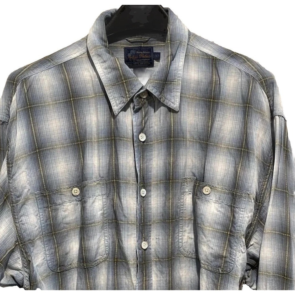 Indigo Palms Tommy Bahama Button Up Shirt Mens XL Linen Blend Blue Long Sleeve